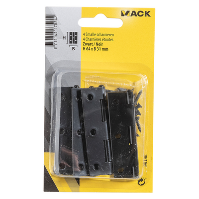 Mack 1071164 - 4 charnières étroites noir h 64 x l 31 mm | 5 pièces