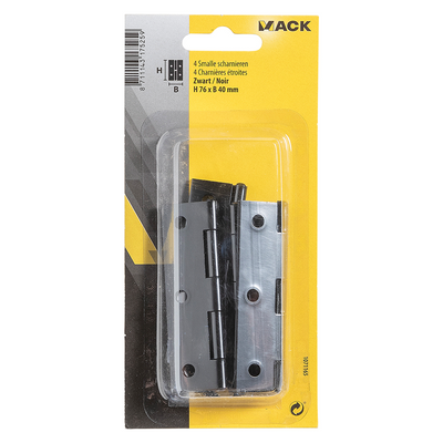 Mack 1071165 - 4 charnières étroites noir h 76 x l 40 mm | 5 pièces