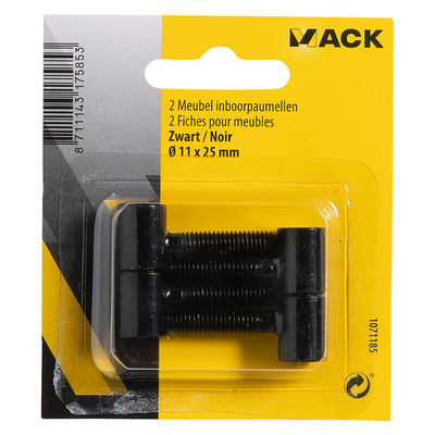 Mack 1071185 - 2 charnières percées pour meuble noir ø 11 x 25 mm | 5 pièces