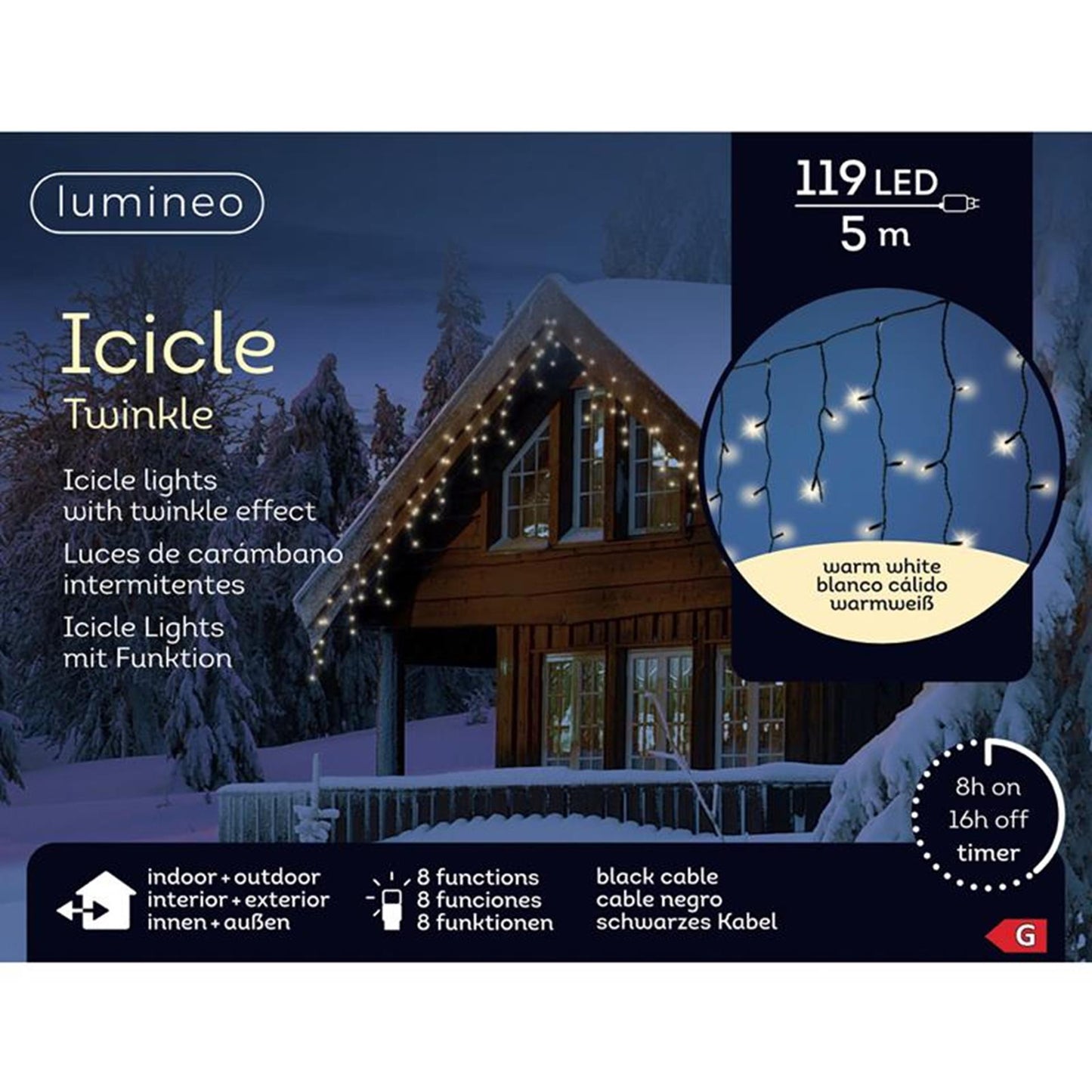 Éclairage glaçon Lumineo 5m 119LED blanc