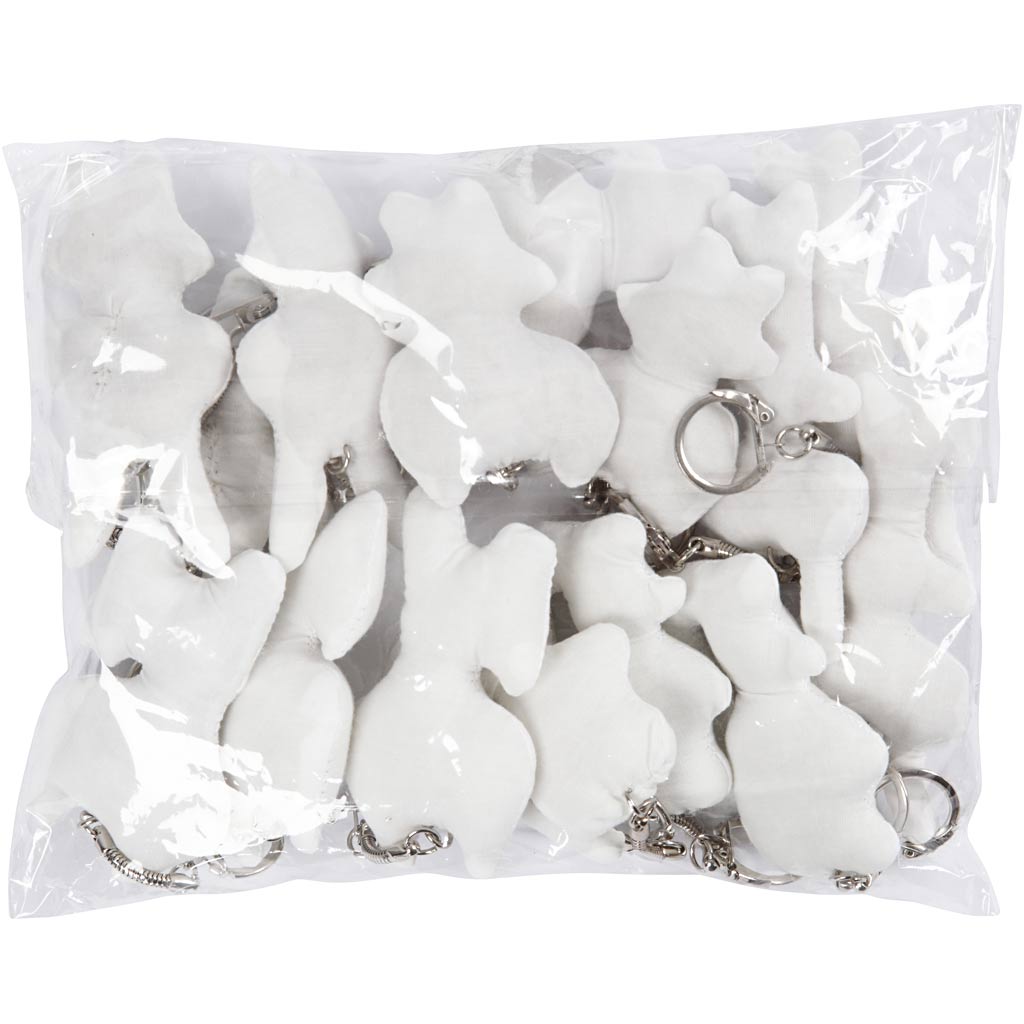 Figurines textiles Creativ company avec porte-clés, taille 6-10 cm, blanc, 15 pièces 1 boîte