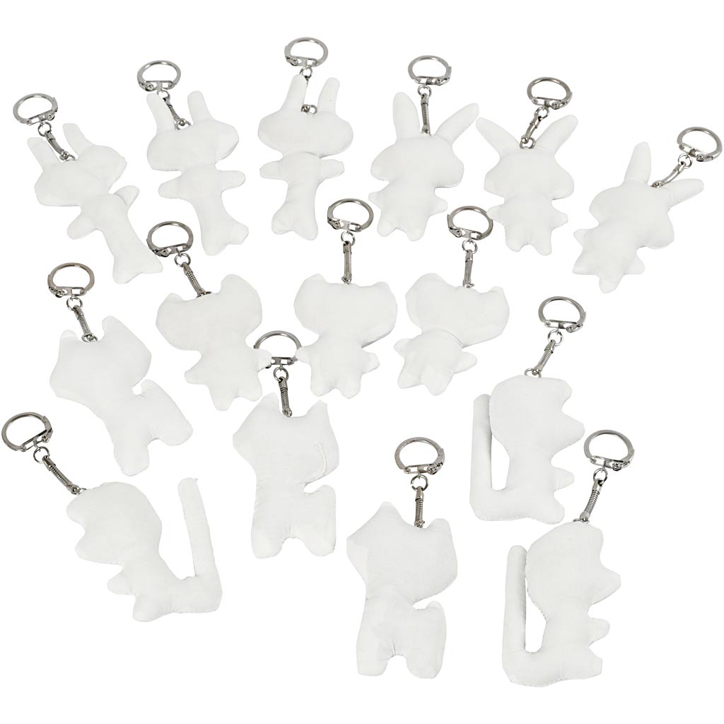 Figurines textiles Creativ company avec porte-clés, taille 6-10 cm, blanc, 15 pièces 1 boîte