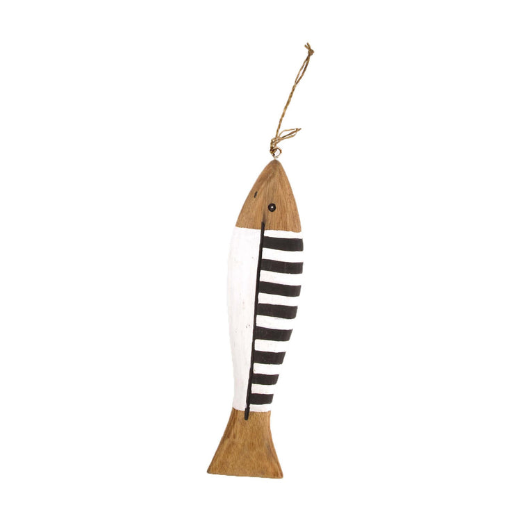 Dijk collections naturelles pendentif poisson 40x9x3cm bois noir et blanc