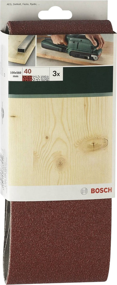 Bosch - Jeu de 3 bandes abrasives pour ponceuses à bande, rouge qualité 150, non perforées, tendues