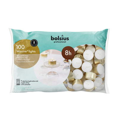 Bougies chauffe-plat professionnelles Bolsius blanches 8 heures (100 pièces)
