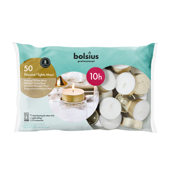 Bolsius bougies chauffe-plat professionnelles maxi blanches 10 heures (50 pièces)