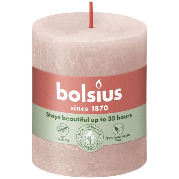 Bougie pilier rustique Bolsius rose brumeux ø68x80 mm 30 heures (4 pièces)