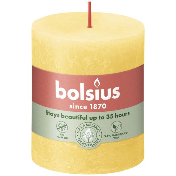 Bougie pilier rustique Bolsius jaune soleil ø68x80 mm 30 heures (4 pièces)