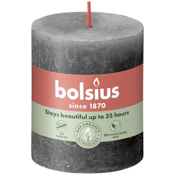 Bougie pilier rustique Bolsius gris orageux ø68x80 mm 30 heures (4 pièces)