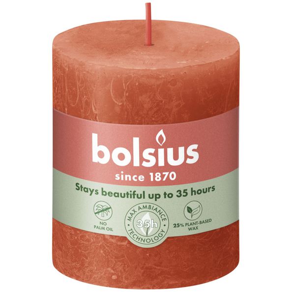 Bougie pilier rustique Bolsius orange terreux ø68x80 mm 30 heures (4 pièces)