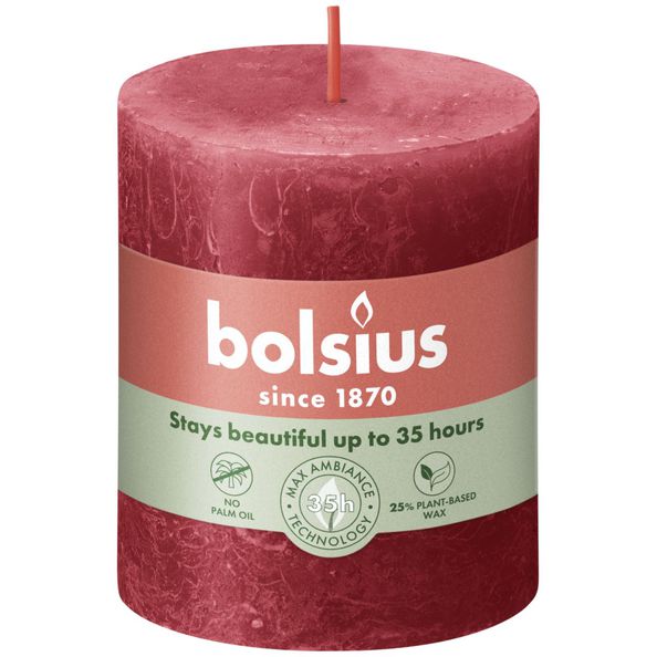 Bougie pilier rustique Bolsius rouge délicat ø68x80 mm 30 heures (4 pièces)