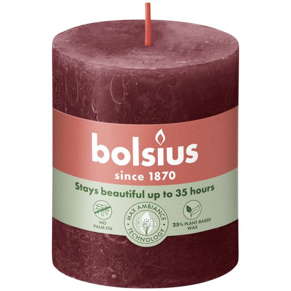 Bougie pilier rustique Bolsius velours rouge ø68x80 mm 30 heures (4 pièces)