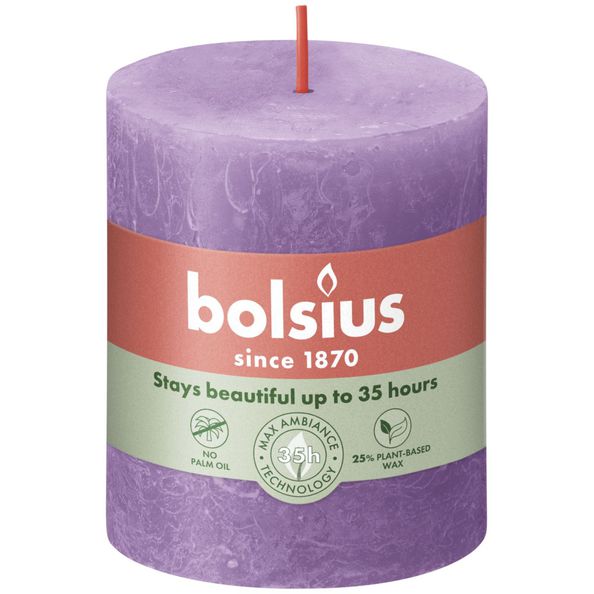 Bougie pilier rustique Bolsius violet vif ø68x80 mm 30 heures (4 pièces)