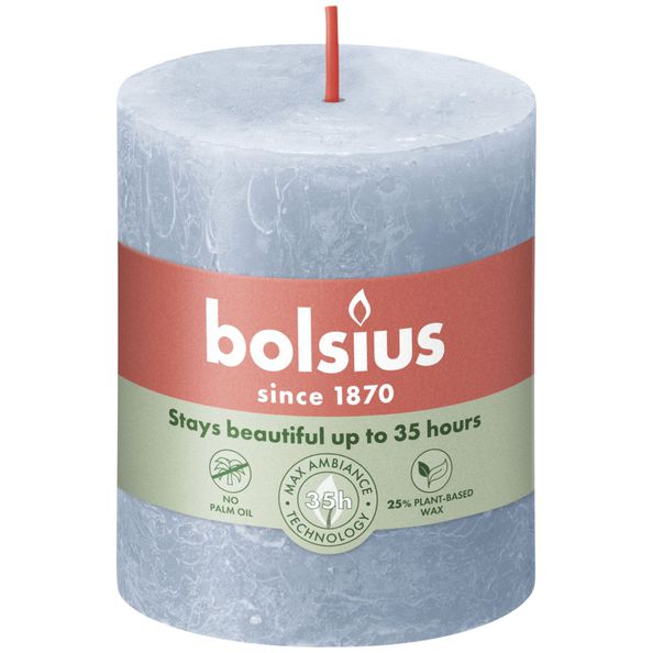 Bougie pilier rustique Bolsius bleu ciel ø68x80 mm 30 heures (4 pièces)