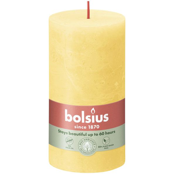 Bougie pilier rustique Bolsius jaune soleil ø68x130 mm 60 heures (4 pièces)