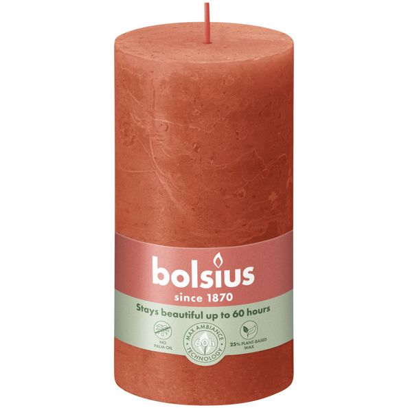 Bougie pilier rustique Bolsius orange terreux ø68x130 mm 60 heures (4 pièces)