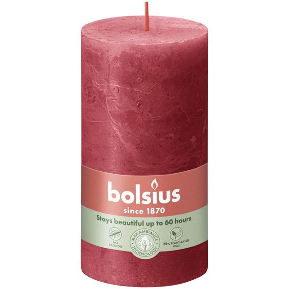 Bougie pilier rustique Bolsius rouge délicat ø68x130 mm 60 heures (4 pièces)
