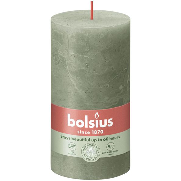 Bougie pilier rustique Bolsius olive fraîche ø68x130 mm 60 heures (4 pièces)