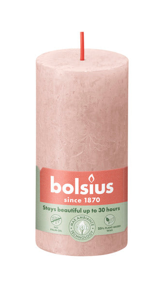 Bougie pilier rustique Bolsius rose brumeux ø50x100 mm 30 heures (8 pièces)