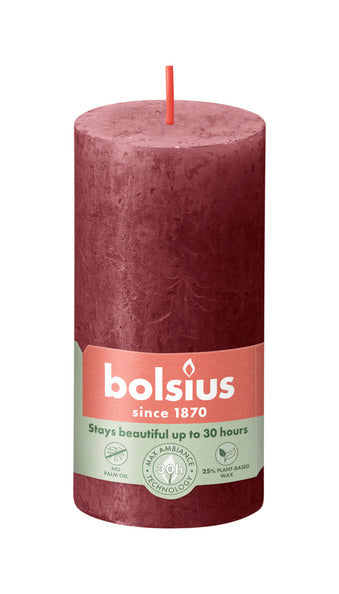 Bougie pilier rustique Bolsius velours rouge ø50x100 mm 30 heures (8 pièces)