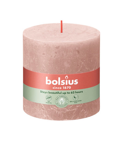 Bougie pilier rustique Bolsius rose brumeux ø100x100 mm 62 heures (3 pièces)