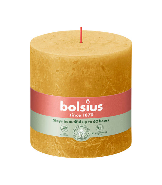 Bougie pilier rustique Bolsius jaune miel ø100x100 mm 62 heures (3 pièces)