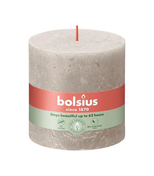Bougie pilier rustique Bolsius gris sable ø100x100 mm 62 heures (3 pièces)