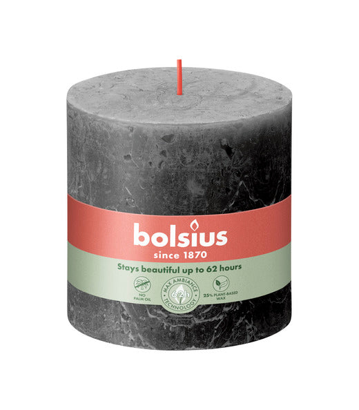 Bougie pilier rustique Bolsius gris orageux ø100x100 mm 62 heures (3 pièces)