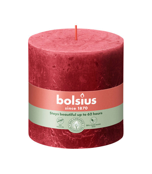 Bougie pilier rustique Bolsius rouge délicat ø100x100 mm 62 heures (3 pièces)