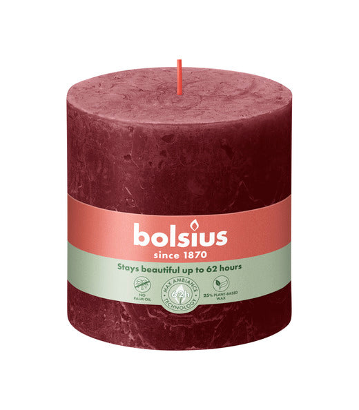 Bougie pilier rustique Bolsius velours rouge ø100x100 mm 62 heures (3 pièces)