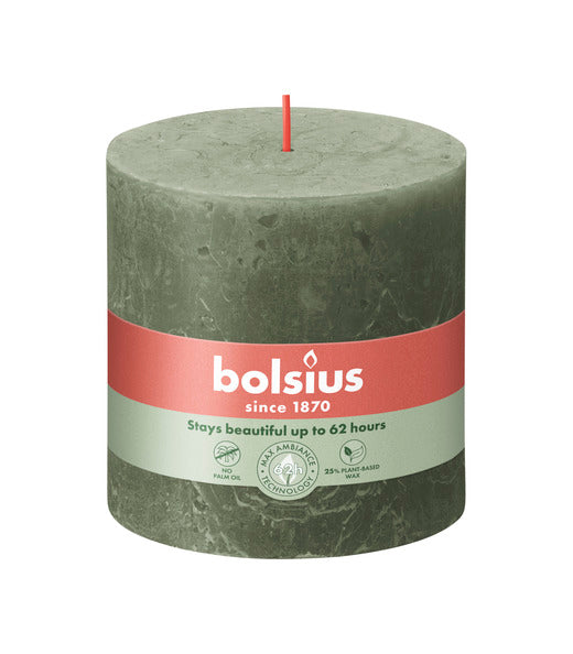 Bougie pilier rustique Bolsius olive fraîche ø100x100 mm 62 heures (3 pièces)