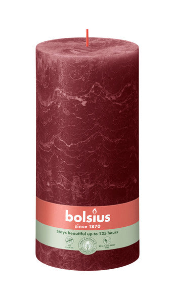 Bougie pilier rustique Bolsius velours rouge ø100x200 mm 125 heures (4 pièces)