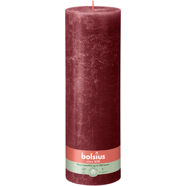 Bougie pilier rustique Bolsius velours rouge ø100x300 mm 200 heures (4 pièces)