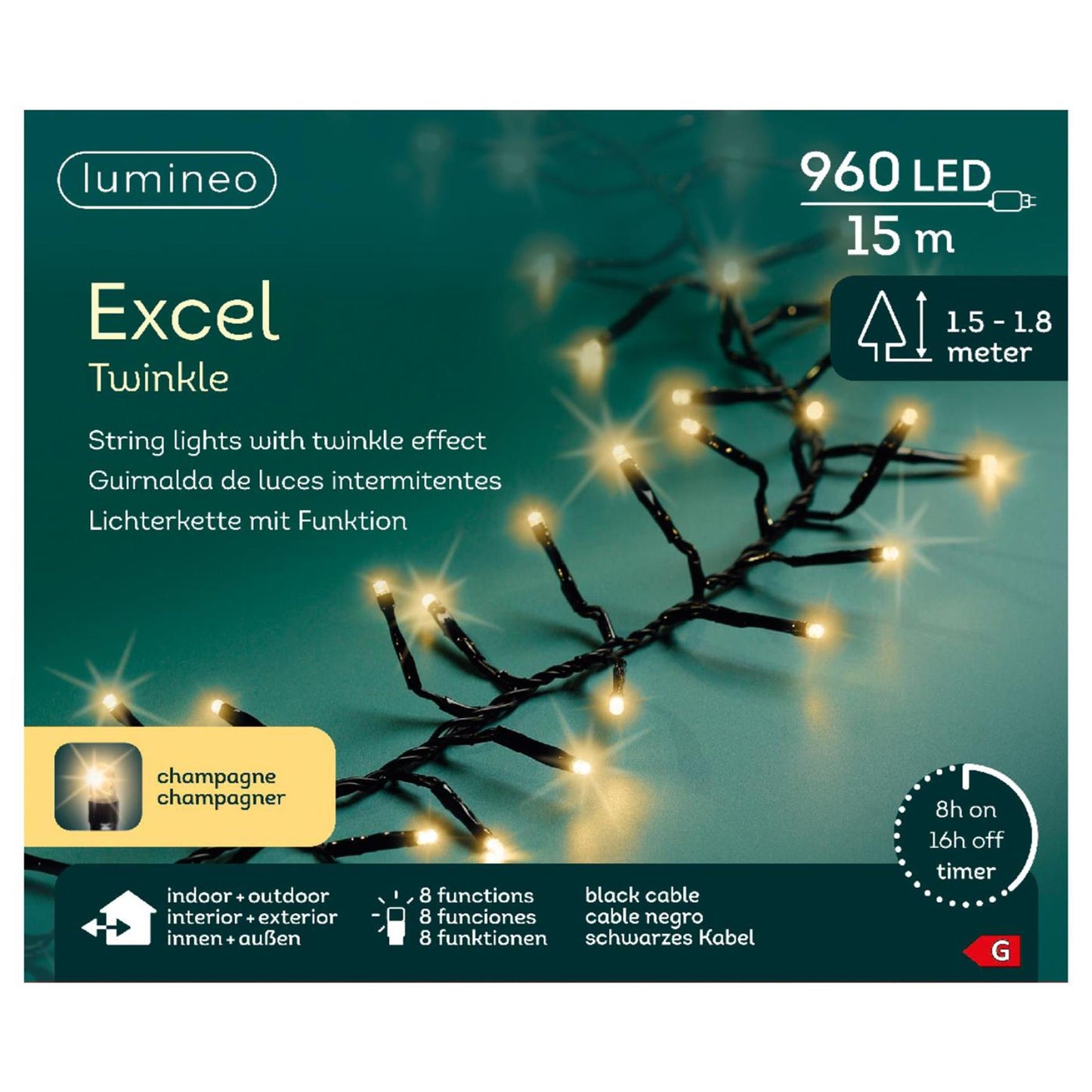 Lumineo excel twinkle 960led 15m champagne