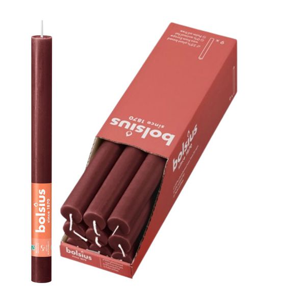 Bougie de table rustique Bolsius velours rouge ø23x270 mm 13 heures (9 pièces)