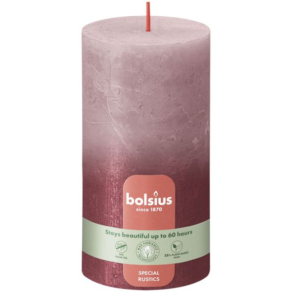 Bougie pilier Bolsius frêne rose + rouge ø68x130 mm 60 heures (4 pièces)