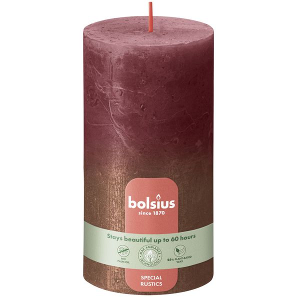 Bougie pilier Bolsius velours rouge + cuivre ø68x130 mm 60 heures (4 pièces)