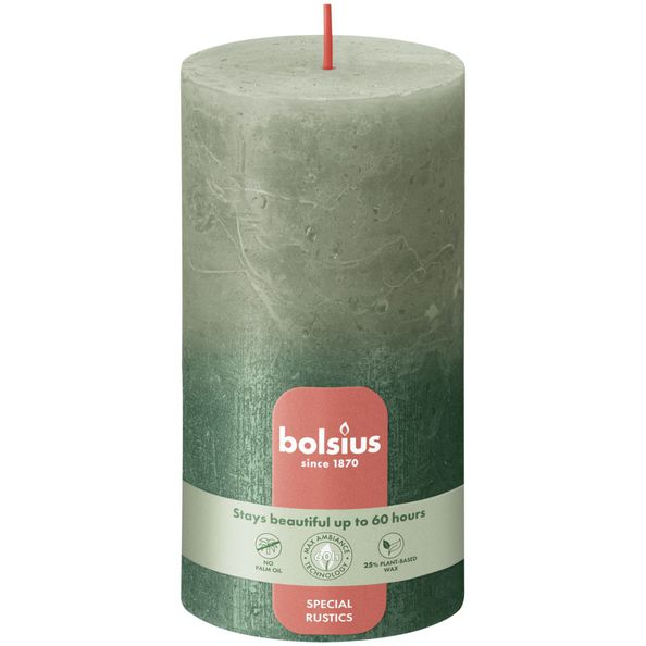 Bougie pilier Bolsius olive fraîche + vert métallisé ø68x130 mm 60 heures (4 pièces)