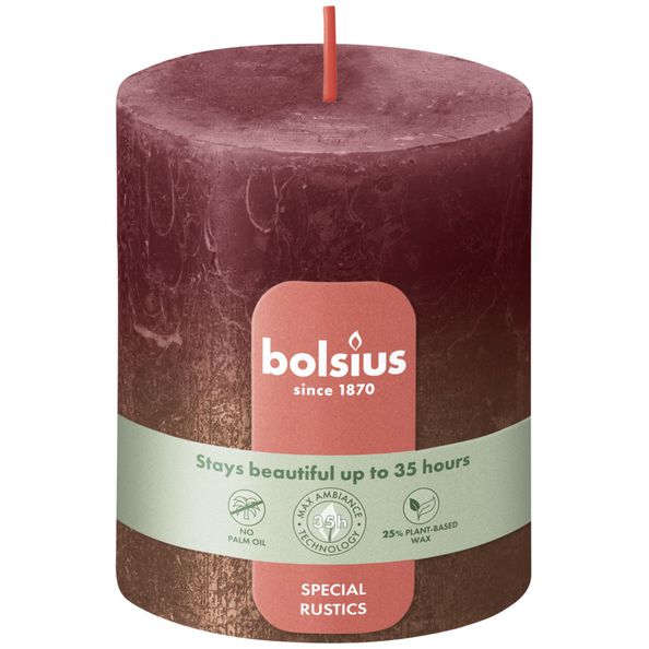 Bougie pilier Bolsius velours rouge + cuivre ø68x80 mm 35 heures (4 pièces)