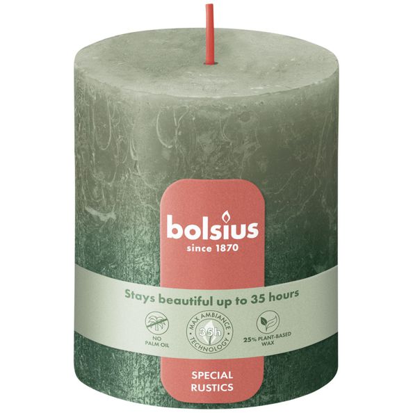Bougie pilier Bolsius olive fraîche + vert métallisé ø68x80 mm 35 heures (4 pièces)