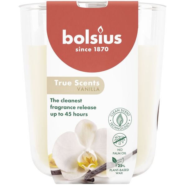 Verre parfumé Bolsius vrais parfums vanille ø85x97 mm 45 heures (4 pièces)