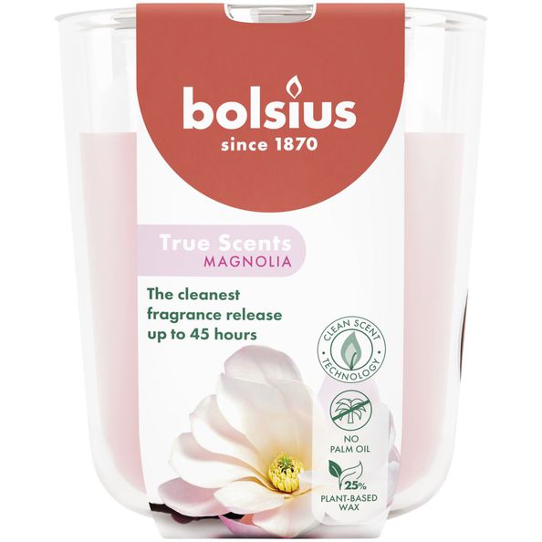 Verre parfumé Bolsius vraies senteurs magnolia ø85x97 mm 45 heures (4 pièces)