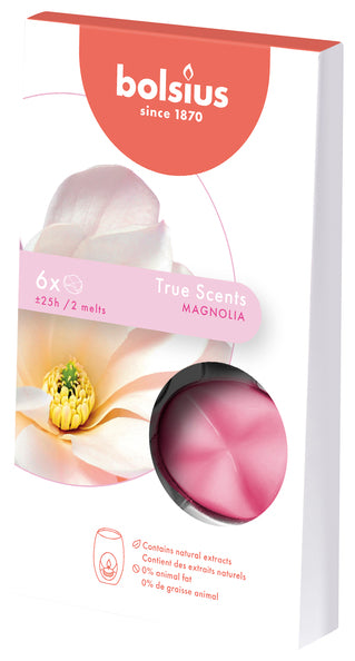 Bolsius cire fondante pack vrais parfums magnolia 25 heures (8x 6 pièces)