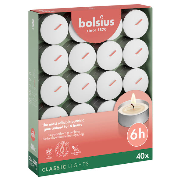 Bougies chauffe-plat Bolsius blanc ø38x21 mm 6 heures (6x 40 pièces)