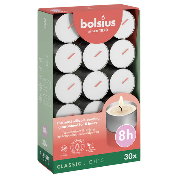 Bougies chauffe-plat Bolsius blanc ø38x24 mm 8 heures (6x 30 pièces)