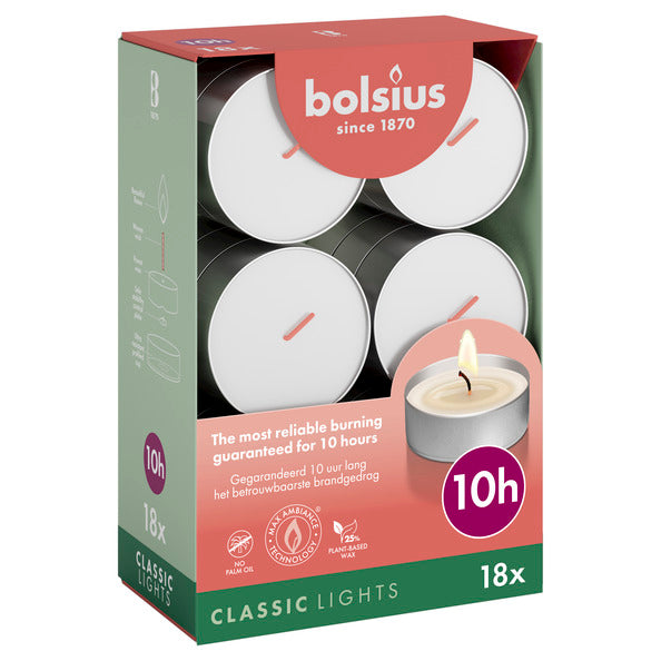 Bolsius maxi lumières blanc ø58x24 mm 10 heures (6x 18 pièces)