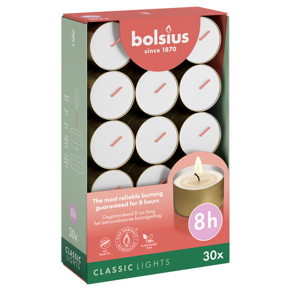 Bougies chauffe-plat Bolsius blanc ø38x22 mm 8 heures (6x 30 pièces)