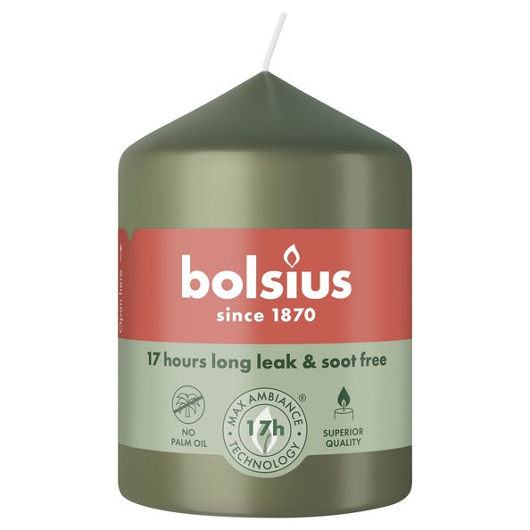 Bougie pilier Bolsius olive fraîche ø58x80 mm 17 heures (6 pièces)
