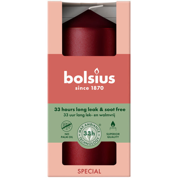 Bougie pilier Bolsius rouge métallisé ø58x120 mm 33 heures (6 pièces)