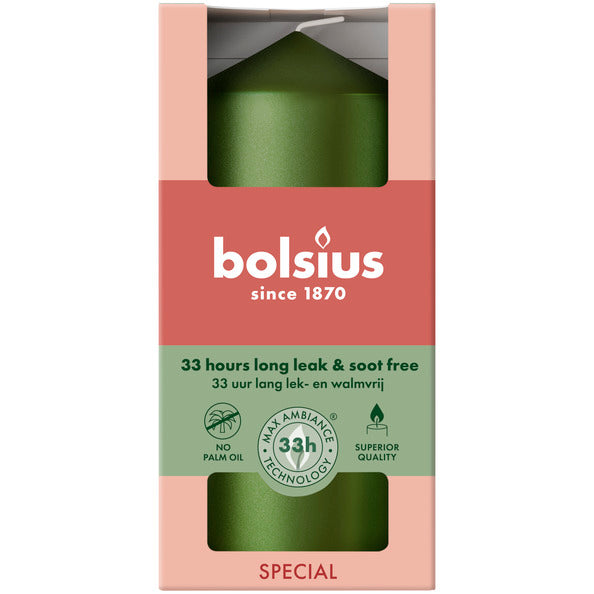 Bougie pilier Bolsius vert métallisé ø58x120 mm 33 heures (6 pièces)